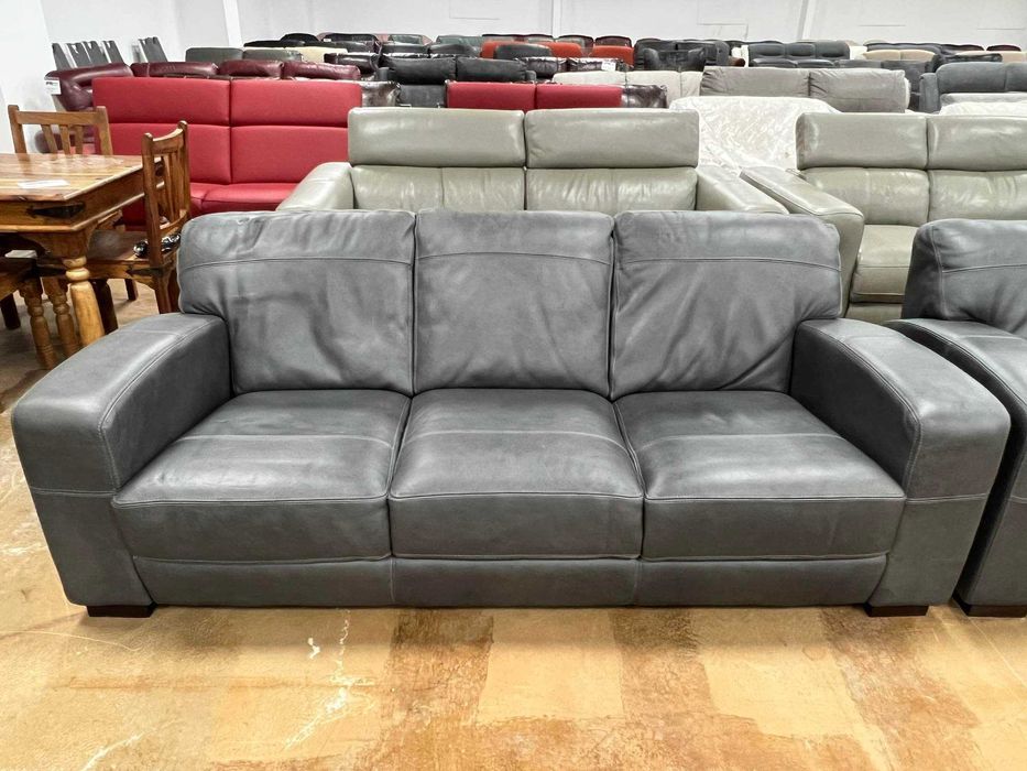 ПРОМОЦИЯ!!! Сив кожен диван тройка и фотьойл - естествена кожа
