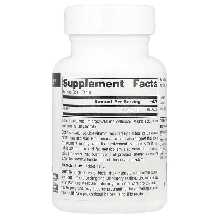 Биотин Source Naturals, Biotin, 5,000 mcg , 60 Tablets