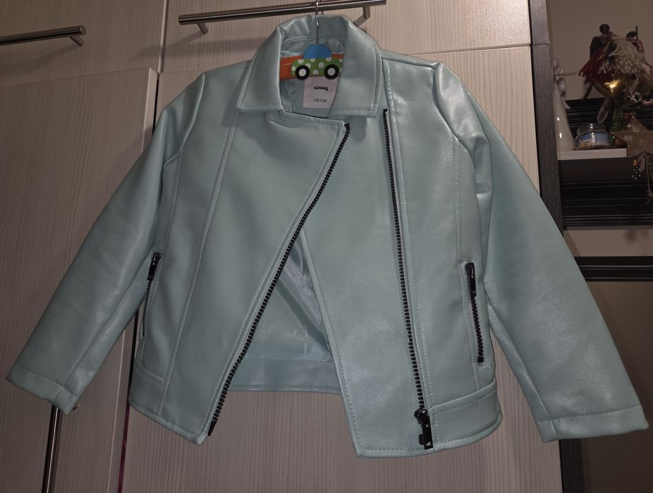 Яке байкър за момиче, тюркоазено, 122 см