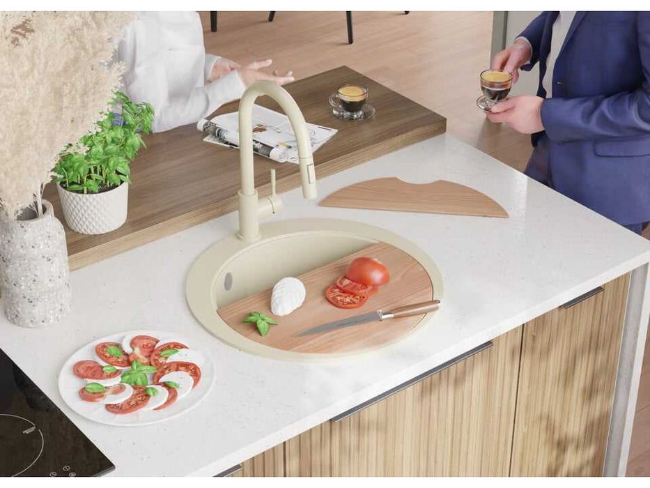 Бежава кръгла кухненска гранитна мивка Пиза 50 Top 530 x 530 мм