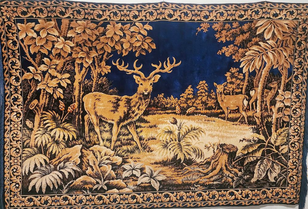 Винтажный ковер (гобелен) с оленями, плюш  125 см х 200 см