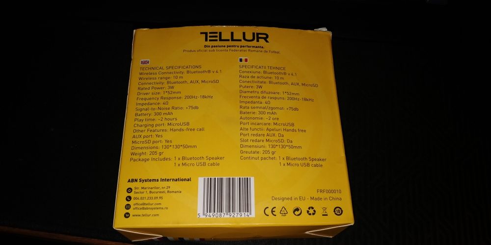 Boxă Tellur Bluetooth (wireless) 4.1, 3W, card slot