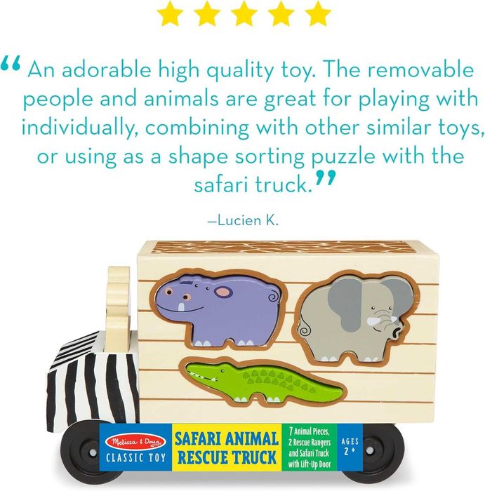 Дървен камион сортер Сафари с форми животни Melissa & Doug