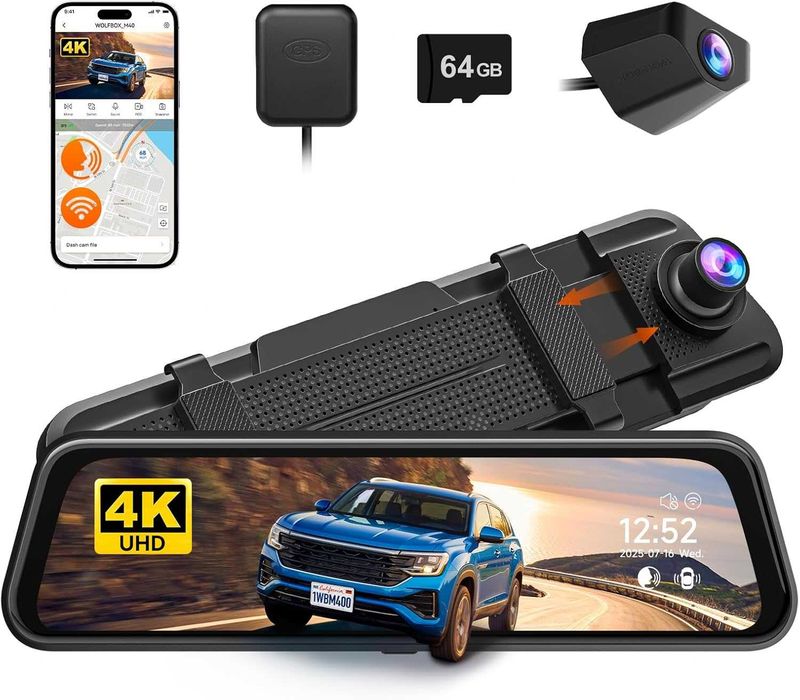 Wolfbox M40 4K + 1080p видео регистратор / dashcam - Wi-Fi, GPS, 64GB MicroSD карта