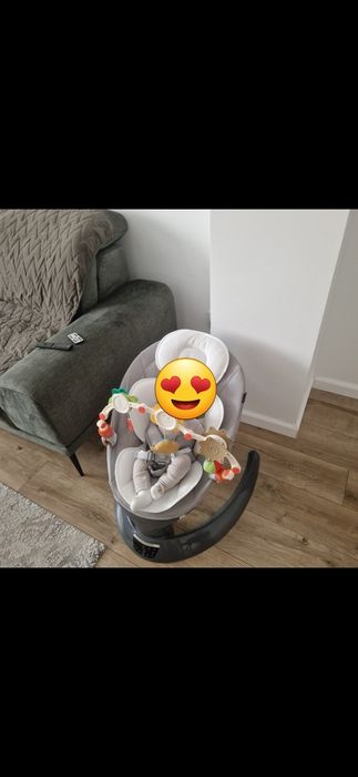 Leagan electric pentru bebelusi, cu spatar reglabil si senzor de miscare, AppeKids Evoque - Powder Grey