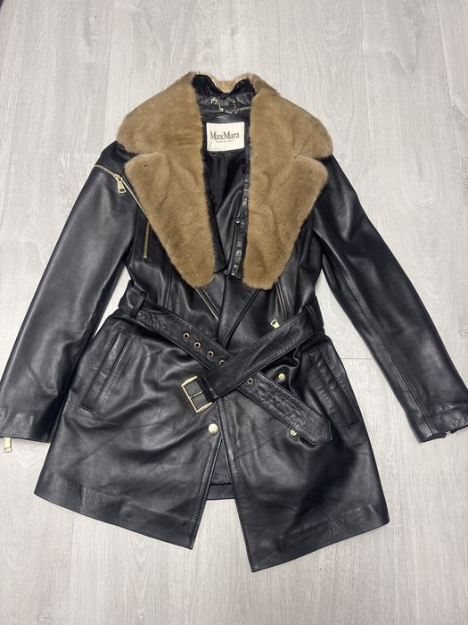 Haina din piele naturala cu blana de nurca