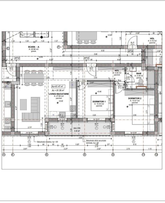 Apartament cu 3 camere,balcon, complet mobilat si utilat