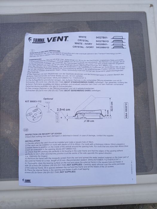 Trapă Rulotă/Autorulota Fiamma 100euro