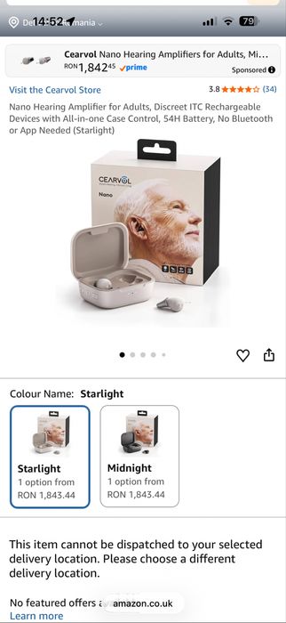 Casti cu amplificare auditiva pentru adulti Cearvol Nano Hearing Amplifier • NOI / SIGILATE •