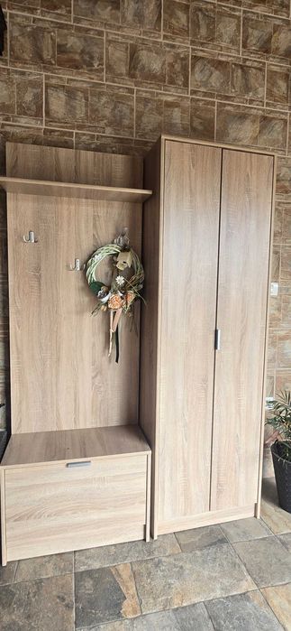 mobilier biblioraf, vitrina, mobilier hol cuier cu pantofar și dulap haine, stejar Sonoma