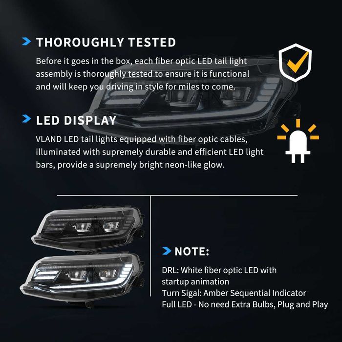 Комплект LED фарове с динамични мигачи за Chevrolet Camaro 2016 - 2018