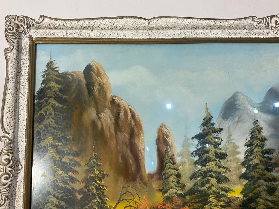 Tablou cu Ramă din Lemn 165x88 cm; Pictură în Ulei pe Pânză, Peisaj Montan