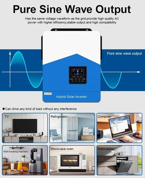 Wifi Хибриден Соларен Инвертор 6.2 KW + 120А МРРТ (48v-51.2v) каравни стационарни фургони