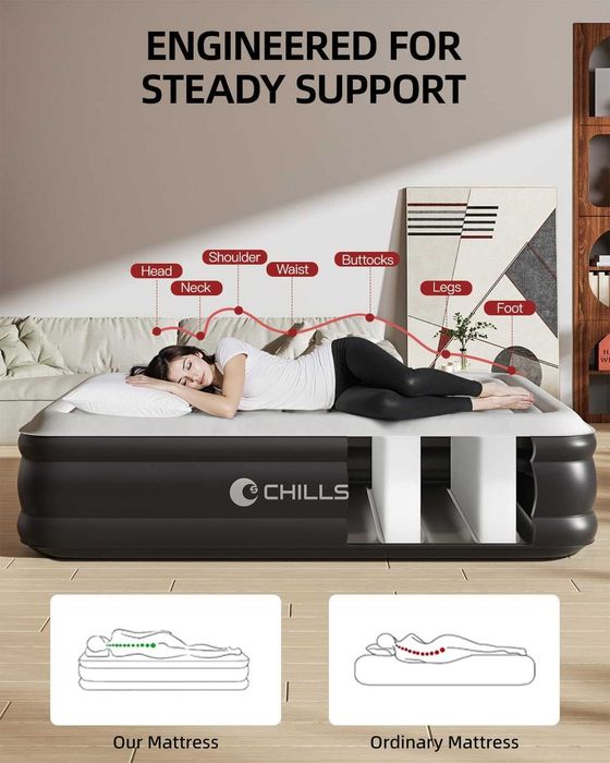 Ново Надуваемо легло спалня бърза помпа комфортна велурена повърхност CHILLSUN