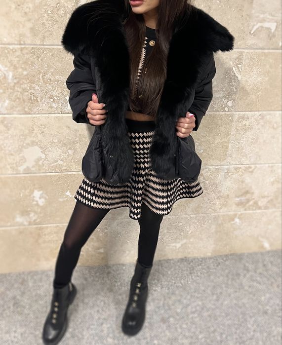 Дамско яке естествен косъм Nl Blk