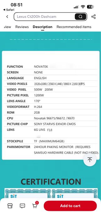 Camera Video Samueo fata + spate + monitorizare permanenta parcare