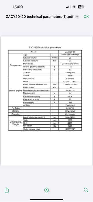 Vand motocompresor 20 mc la 20 bar