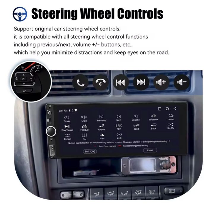 Мултимедия 1 DIN  4GB RAM / 64GB ROM Android 14 GPS Навигация Carplay