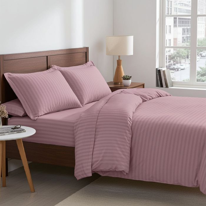 Lenjerie Damasc Madness Dx019, Damasc, 4 Piese, Cu Elastic, Roz