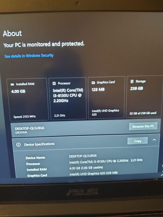 Asus ZenBook ultraslim i3 gen 8 ssd