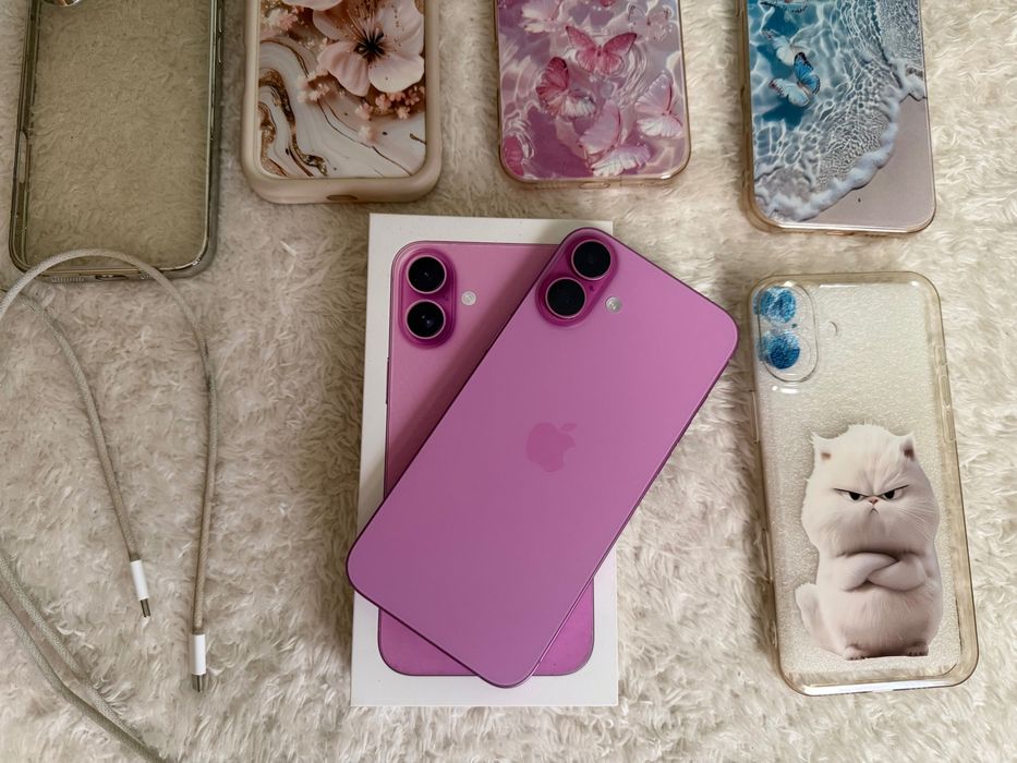iPhone 16 Plus pink 128GB, калъфи за айфон 16 плюс