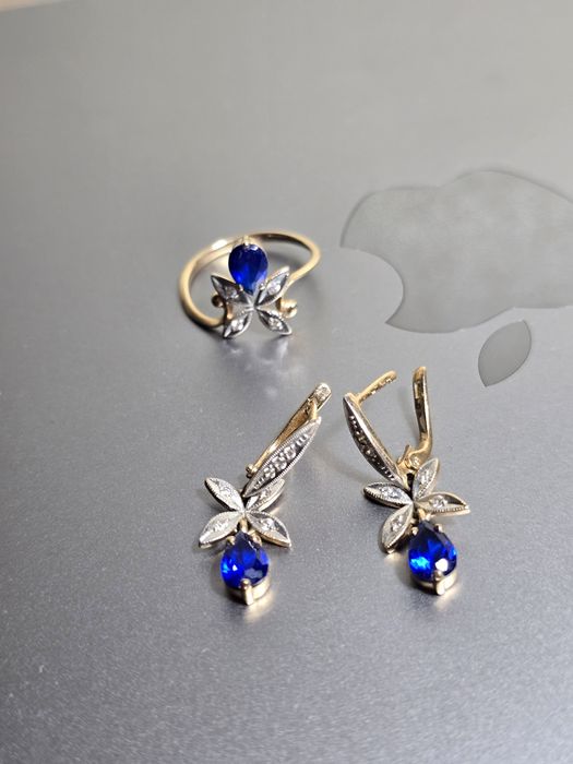 Серёжки +кольцо золотой набор