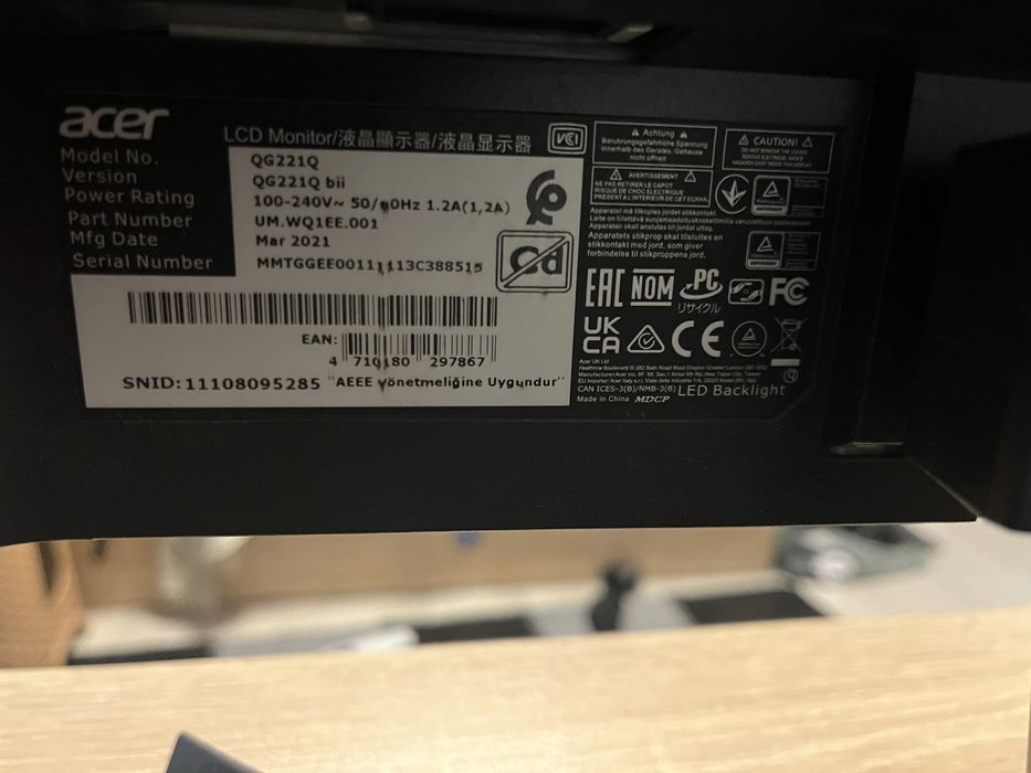 Монитор Acer 21,5”/ 75Hz – перфектно състояние