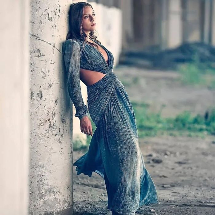 Плиссированное платье-макси р.S-M