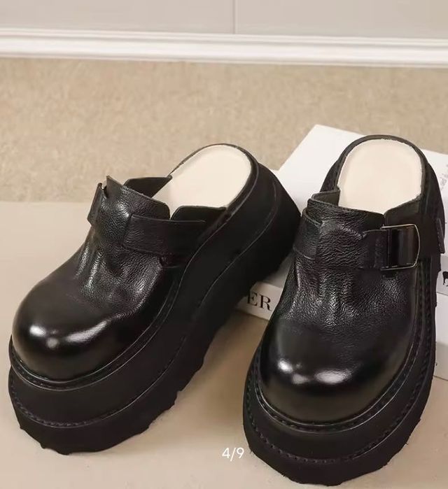 Винтидж кожени чехли на платформа 7.5 см