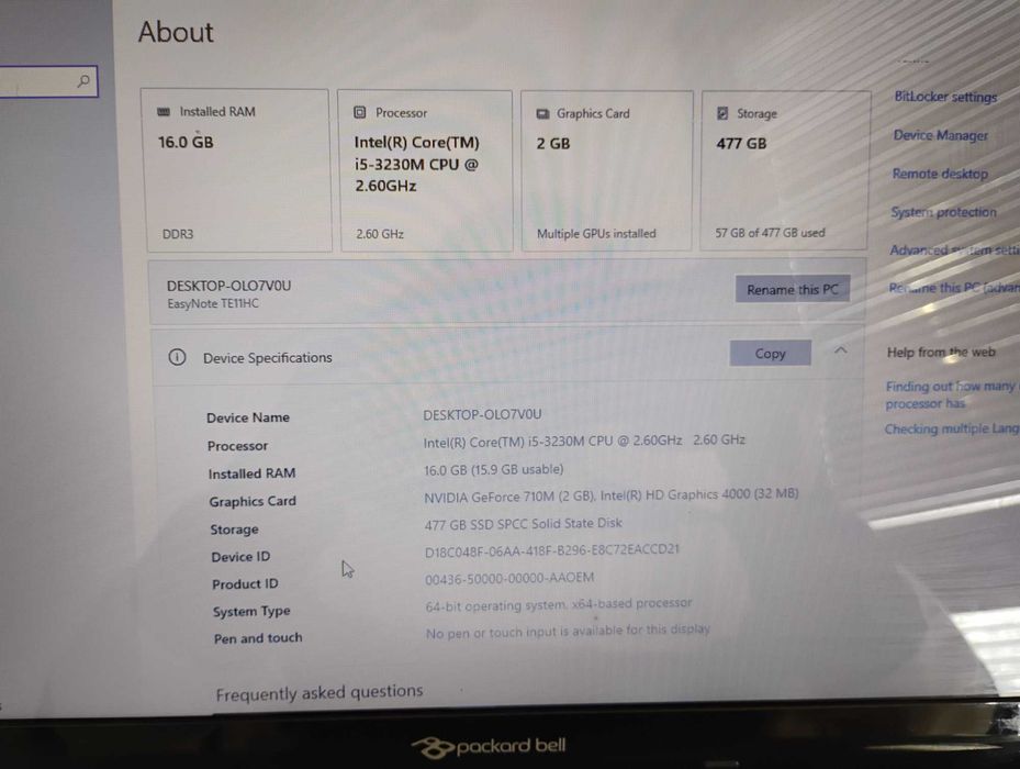 Лаптоп с intel i5, 256GB SSD, 8GB RAM