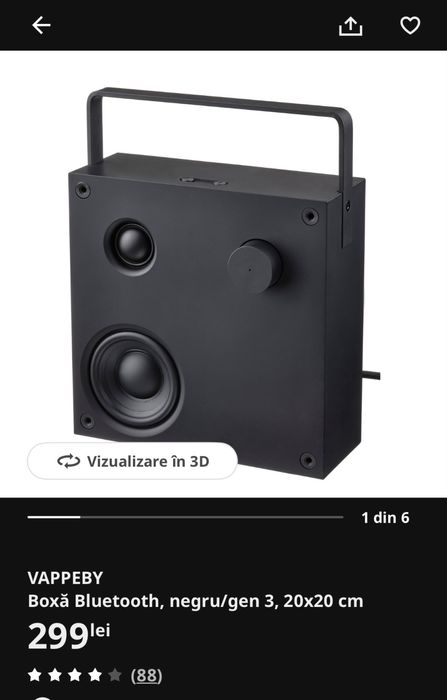 Boxa Bluetooth VAPPEBY gen 3 ikea
