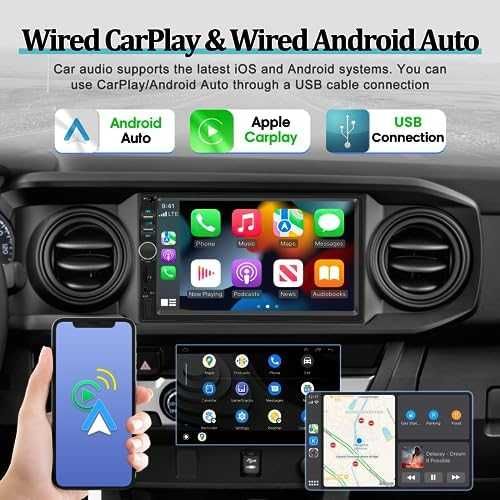 Нов 7" Двоен Дин CarPlay Android Auto Авто Радио + Камера за кола