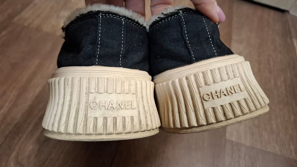 Чёрные утепленные кеды/слипоны — модель Chanel