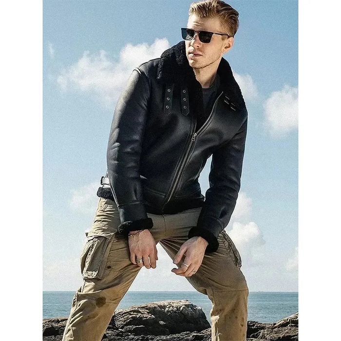 Cojoc/Piele/Blană/U.S ARMY/Air Force/Aviator/Pilot Bomber B-3 BLACK