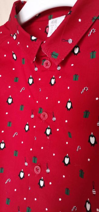 Cămașă bebe H&M rosie mărimea 74 6-9 luni motive de Crăciun ca NOUA