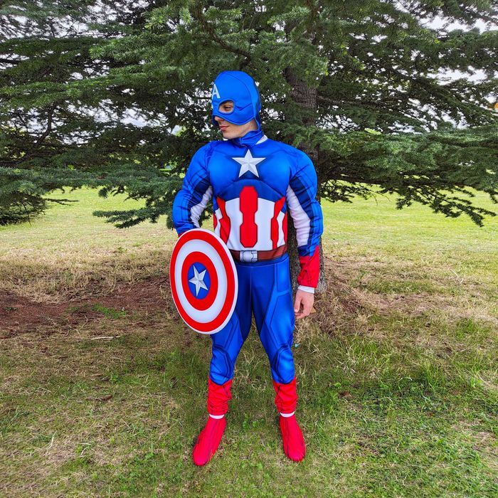 Captain America costum supererou pentru adulți realizat manual / costum cosplay cu mușchi și scut pentru evenimente și petreceri