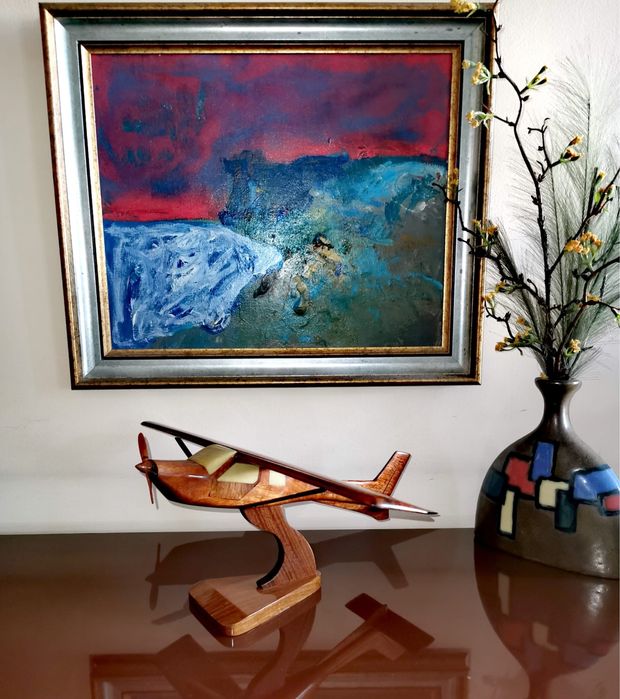 Антикварен ръчно изработен модел на самолет от махагон и камък Канада