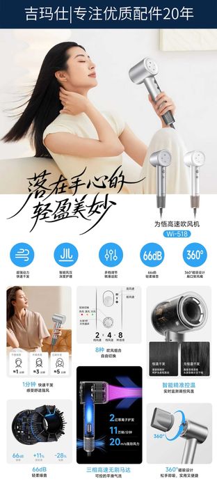 WiWU Wi518 Hypersonic Профессиональные Фен отрицательными ионами Dyson