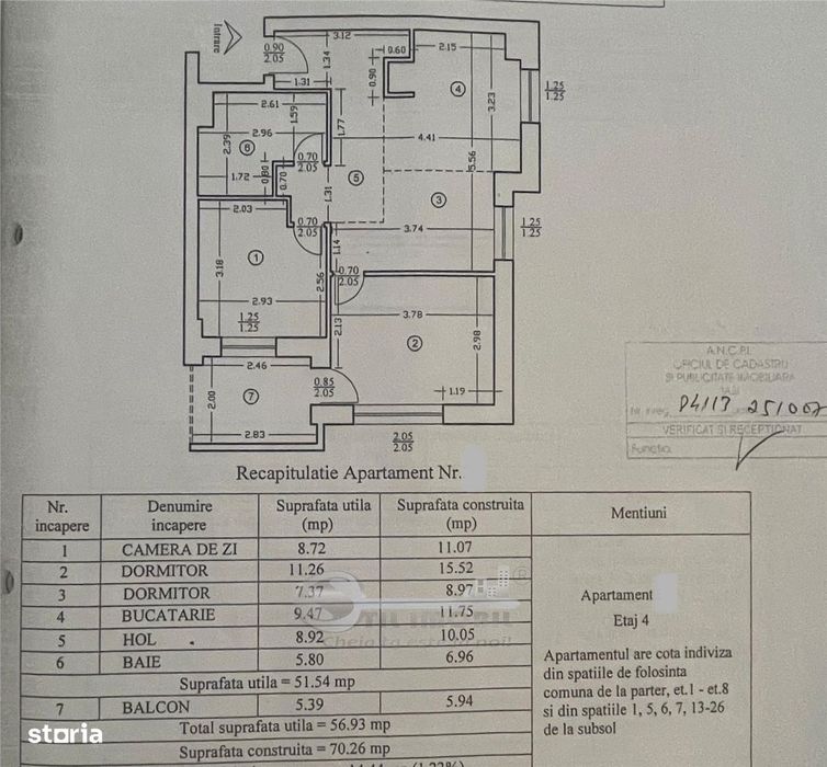 Ap. 3 camere openspace, 57 mp, etaj intermediar, Tătărași