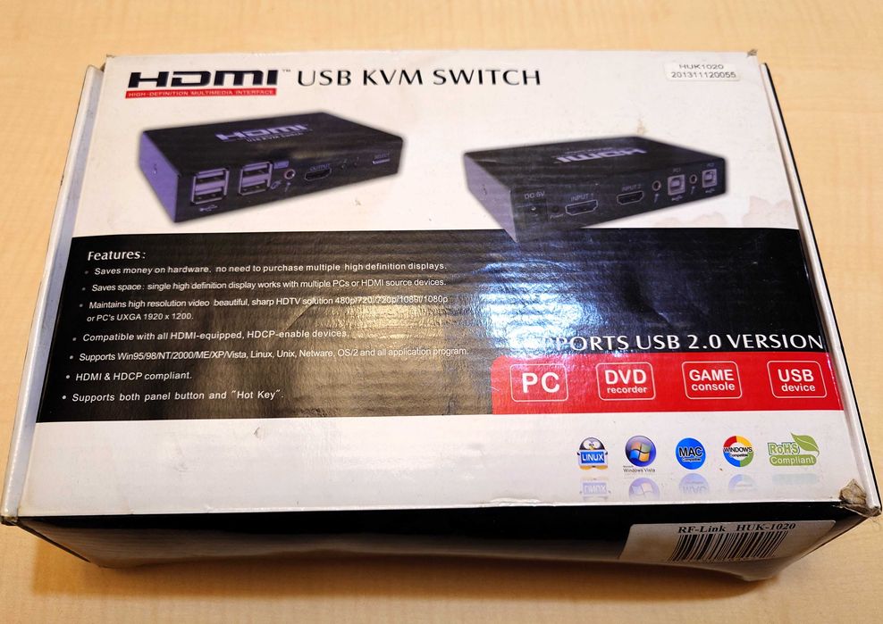 HDMI KVM Switch суич за 2 компютъра към 2 монитора USB
