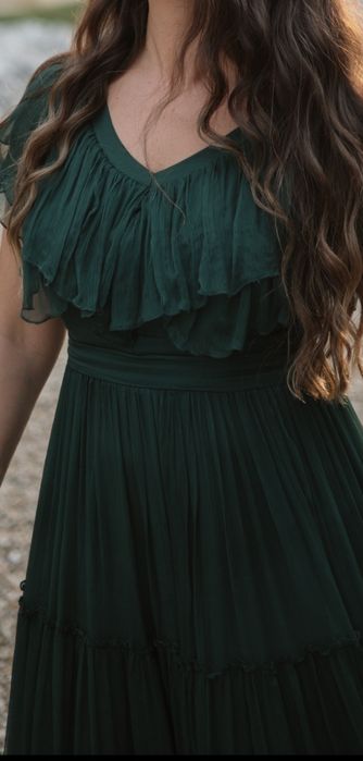 Rochie mătase naturală verde Pin Handmade