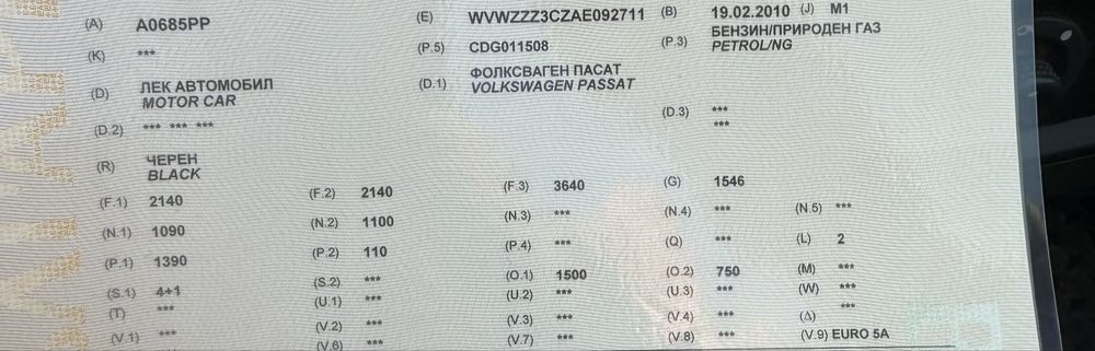 на части VOLKSWAGEN PASSAT 1.4 tsi 150 кс метан