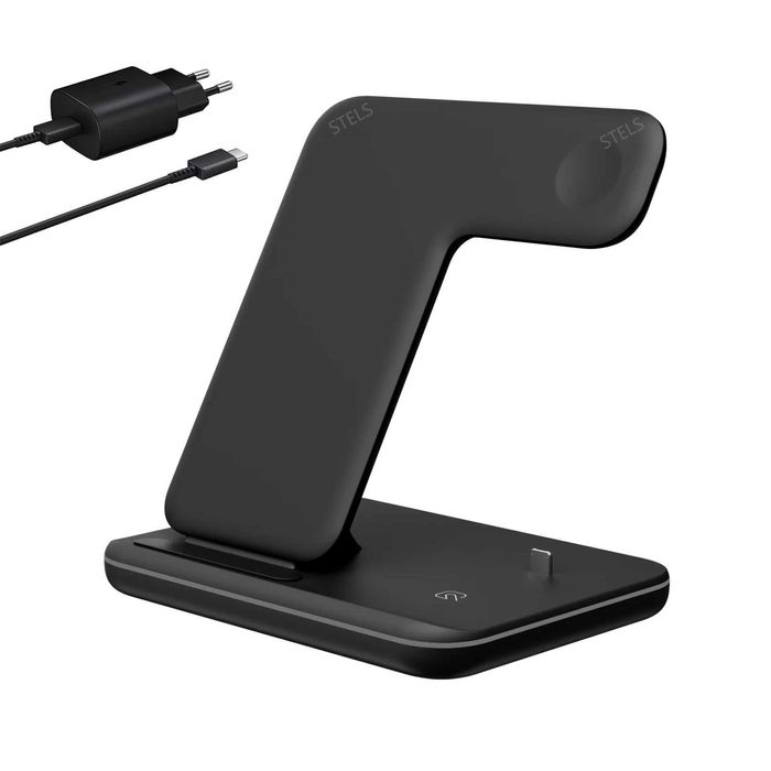 Зарядно устройство STELS V9 Pro 3 в 1, Безжично, Бял и Черен цвят