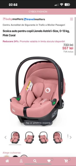 Scoica auto pentru copii Linonelo Astrid i-Size, 0-13 kg, Pink Coral