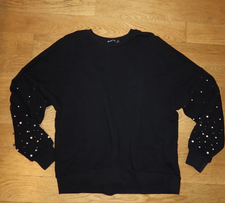 Черен дамски пуловер с декоративни перли и камъчета Stradivarius, S