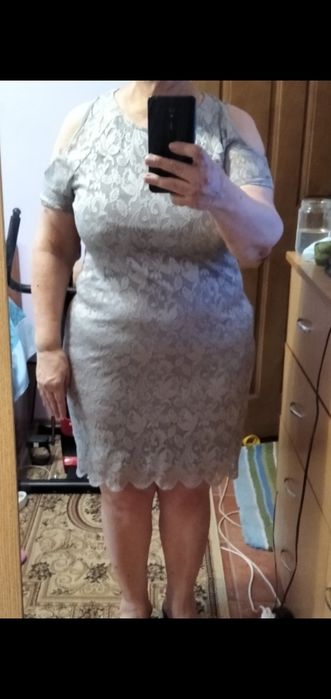 Rochie de ocazie , bleumarin , roz , 44-46 , material ff placut