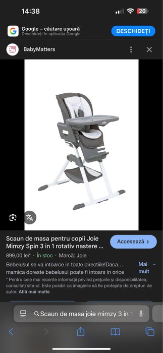 Scaun de masa joie mimzy 3 in 1