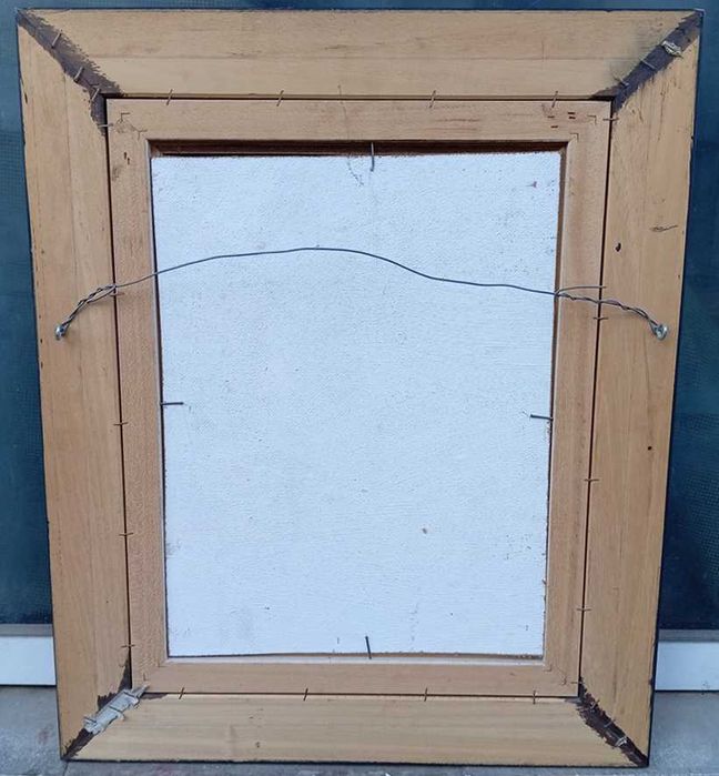 Tablou vechi - apus peste sat - semnat Baba