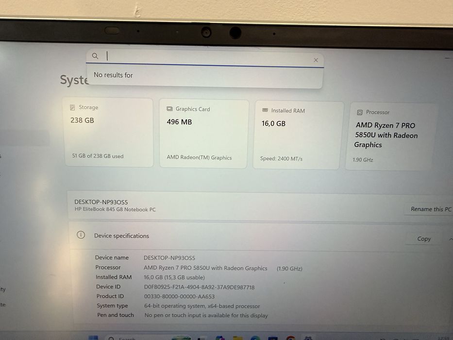 HP Elitebook 845 G8 Ryzen 7 5850/ 16 Gb RAM/ Nvme 256