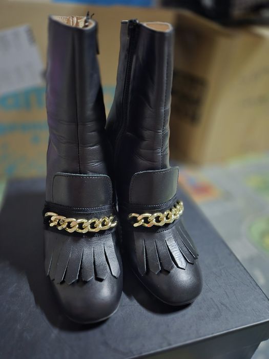 Cizme negre piele toc gros cu auriu, Liu Jo